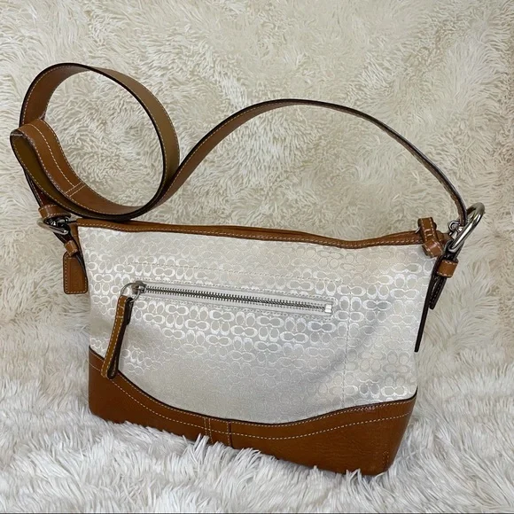 Coach Handbag Shoulder Signature Mini Duffle Ivory leather Brown purse. - Picture 3 of 17
